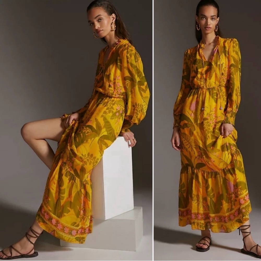LIKE NEW Farm Rio x Anthropologie long-sleeve, V-neck maxi dress - XLarge